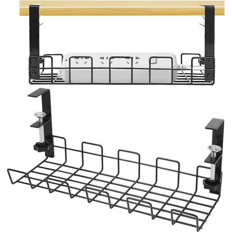 Cable channel for under the desk, cable tray for under the desk for cable management, sturdy metal cable basket, 1 piece, black (1/5)