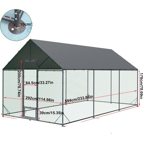 Poulailler en métal, spacieux pour 20 poules, structure en fer durable (1/2)