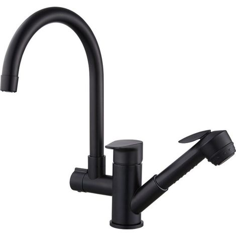 Robinet Cuisine Avec Pistolet à Peinture Extractible Pivotant à 360° Mitigeur Cuisine Noir Mitigeur Evier Cuisine Robinets d’Eau Chaude Et Froide (1/4)