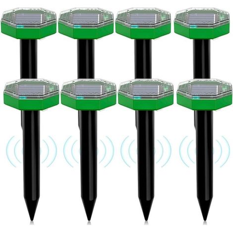 Répulsif solaire à ultrasons pour souris, lot de 8, répulsif solaire d'extérieur pour repousser les taupes et autres rongeurs des jardins et des pelouses (1/5)