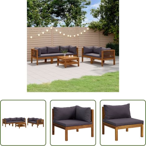 Holzsofa - 6-tlg. Garten-Lounge-Set mit Auflage Massivholz Akazie (1/5)