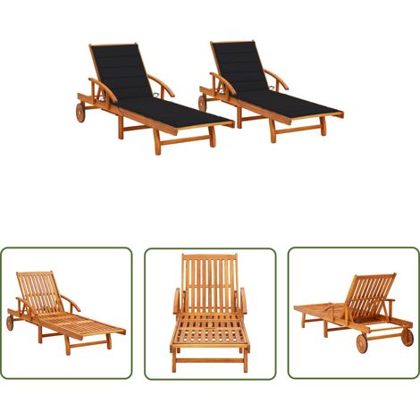 The Living Store Sonnenliegen 2 Stk. mit Auflagen Massivholz Akazie - Holz-Sonnenliegen - Gartenmöbel - Akaziengartenmöbel - Outdoor Möbel - Lounge Chair (1/5)