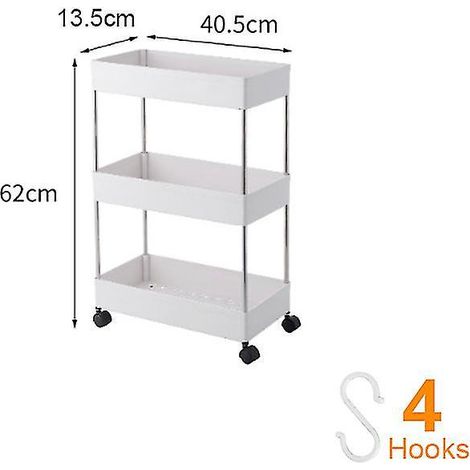 Schmaler, schmaler Aufbewahrungswagen mit 2/3/4 Ebenen, mobiles Regal, Schubladenorganizer für Küche, Bad und Waschküche – 3 Ebenen – Schmale Ausführung