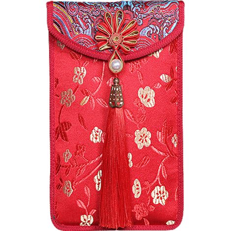 Enveloppe rouge en soie, broderie d'argent porte-bonheur festif chinois pour le nouvel an lunaire, mariage, Festival de printemps A (1/5)