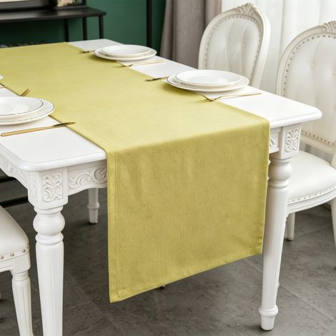 Chemin de table en lin imperméable et antitache - lavable en machine - polyvalent - 30 x 140 cm - vert et jaune (1/5)