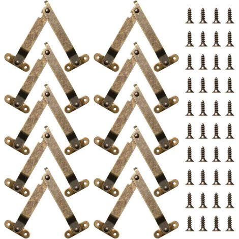 Set of 10 vintage-style, adjustable, folding rotating hinges for furniture doors, cabinets, and toy boxes (bronze) (1/5)