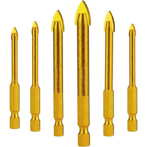 Foret Carrelage Verre Ceramique, Forets pour Céramique Forêts Hexagonaux en Acier Tungstène Revêtement Titane Set de 6 pièces 3mm 4mm 5mm 6mm 8mm 10mm-Lefou (1/5)