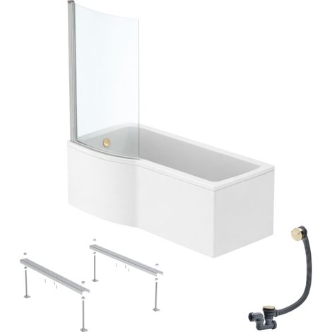 IDEAL STANDARD Connect Air 170 x 80 cm, conjunto para bañera/ducha izquierda + delantal + mampara fija + patas + desagüe (Oro)