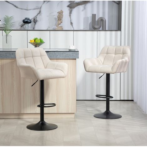 MEUBLIV 2er-Set höhenverstellbare Barhocker Creme/Schwarz, drehbar mit Fußstütze (1/5)