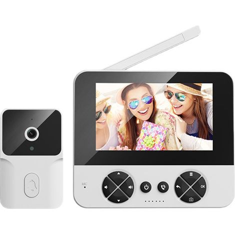 Sonnette vidéo extérieure sans fil avec caméra, étanche IP65, résolution 1080p HD, écran IPS, interphone vidéo, vision nocturne infrarouge et audio bidirectionnel, connexion Bluetooth. (1/5)