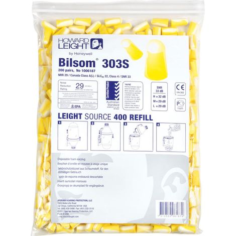 Recharge pour distributeur de bouchons d'oreilles BILSOM 303 (sachet 200 paires) - S - HOWARD LEIGHT BY PIP