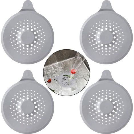 4-teiliger Silikon-Abflussdeckel, Spülbeckenfilter mit Saugnapf, Badewannen-Abflusssieb, Abflussschutz gegen Haare und Schmutz (1/4)