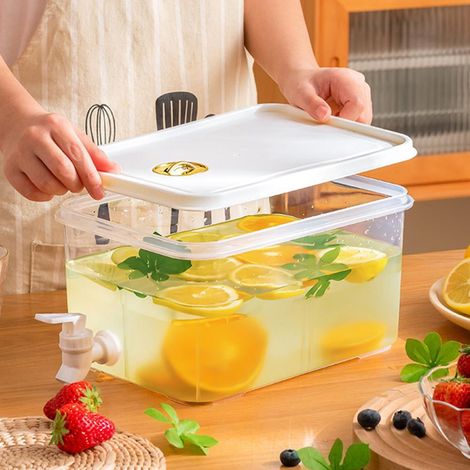 Distributeur De Boissons - 3 L - Avec Robinet Et Couvercle Étanche - Pour Limonade Jus Thé Froid - Blanc (1/5)