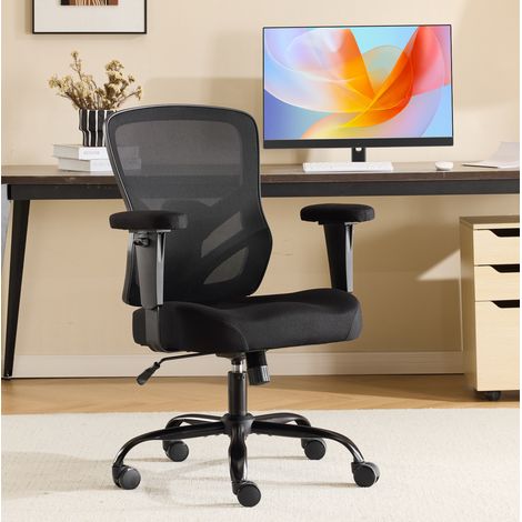 Silla de oficina ergonómica negra, soporte lumbar regulable, reposabrazos 2D DESVIAE (1/5)