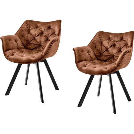 Lote de 2 sillas de diseño COMFY giratorias 180° en terciopelo marrón capitonado y patas negras (1/5)