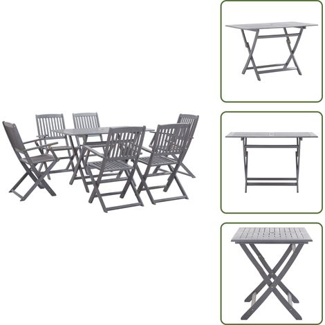 The Living Store Set da Pranzo per Giardino 7 pz Legno Massello di Acacia Grigio - Tavolo da pranzo da giardino