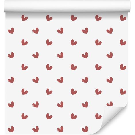 Papier peint Cœurs Blanc, Corail et Rouge 50x1000 cm (1/5)