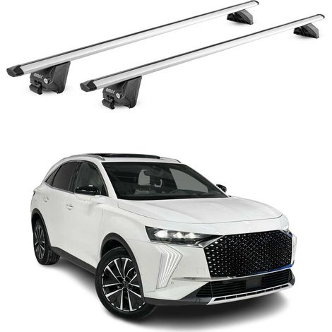 OMAC Barres de toit aluminium certifiées TÜV pour DS 7 Crossback / DS 7 2017-2026 – Pour rails de toit intégrés – Rainure en T – Charge max 100 kg – 2 antivols Argent (1/4)