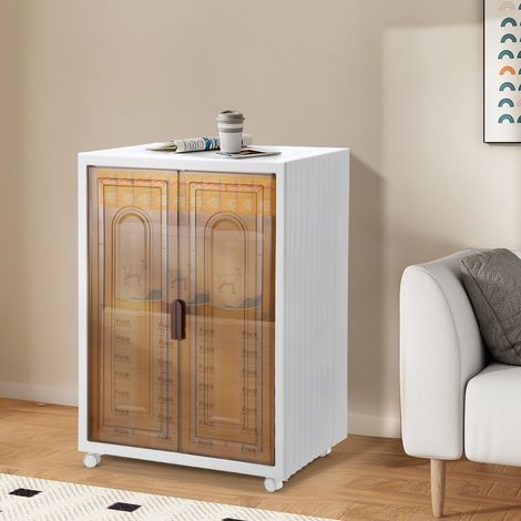 Wolketon Armario de almacenamiento plegable de 3 niveles con puertas y ruedas, de plástico, 98,5 x 70 x 47,5 cm, marrón (1/5)