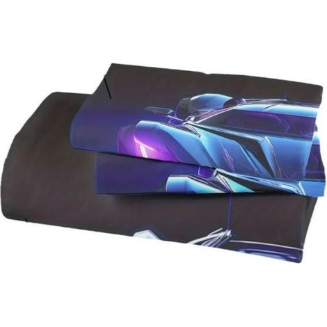 Voiture de Course Bleu Housse de Couette 220x240 cm Voiture De Sport Violet Course De Sport Noire Ensembles Microfibre - BOG (1/4)
