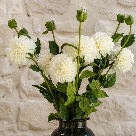 Pack of 6 x 75cm Artificial Dahlia PomPom Flower Stem Cream - Premium Quality (1/5)