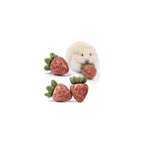 Juguetes para hámster con forma de fresa, juguetes naturales para masticar para cobayas para el desgaste dental, juguetes de enriquecimiento para hámster, jerbo, chinchilla, rata-Crezuo