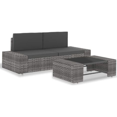 vidaXL Juego de muebles de jardín 3 piezas ratán sintético gris (1/5)