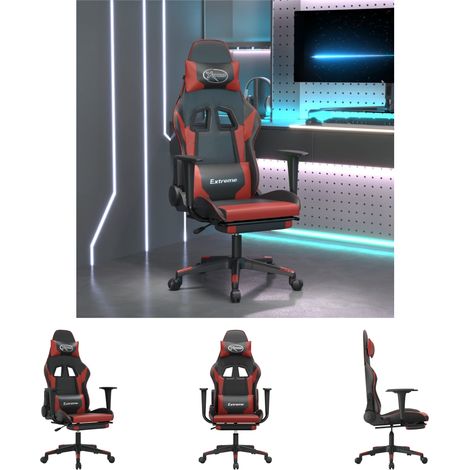 The Living Store Gaming-Stuhl mit Fußstütze Schwarz und Weinrot Kunstleder - Gaming-Sessel (1/5)