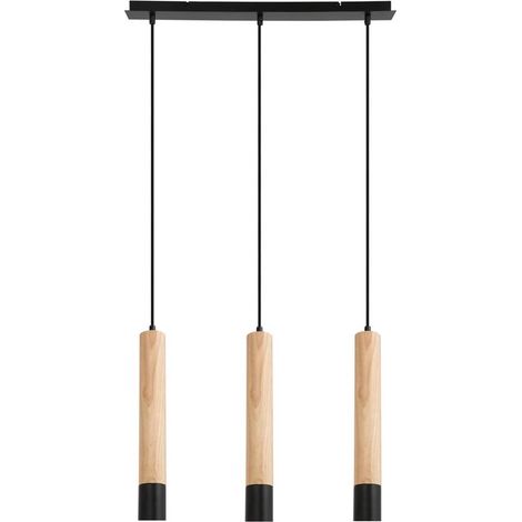 Lampada sospesa Braulia Metal/Wood Beech Black GU10 3 x Max.50W L: 61 cm B: 40,5 cm H: 100 cm Ø5,5 cm Dimmabile (1/3)