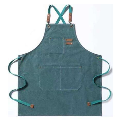 PA Tablier de chef, tablier de jardin en toile de coton, avec grandes poches, unisexe, tablier de cuisine durable et ajustable. (1/4)