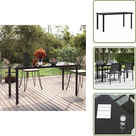 The Living Store Garten-Esstisch Schwarz 160x80x74 cm Stahl und Hartglas - Garten Tisch (1/5)