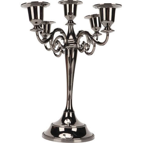 Bougeoir en Métal Noir 5 Branches Élégant Inaltérable Base Large Stable Porte-Bougies Effilées pour Fête Mariage (1/5)