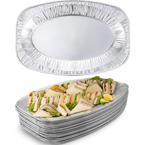 20 large aluminum trays, disposable aluminum serving dishes for sandwiches, roast chicken, fruit, desserts, parties, buffets, picnics
