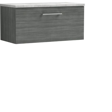 Balterley Bramshall 800mm Wall Hung Single Drawer Vanity Unit with Laminate Worktop for Modern Bathroom Storage - Anthracite Woodgrain (1/4)