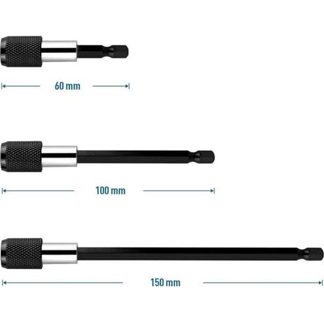 Lot de 3 douilles de tournevis à tige hexagonale à dégagement rapide, porte-embouts, rallonge magnétique, adaptateur de mandrin pour vis et écrous (1/4)