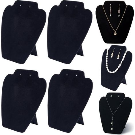 Présentoirs à bijoux 4 pièces - supports à colliers en velours pliables 21 x 8,5 cm, noir (1/5)