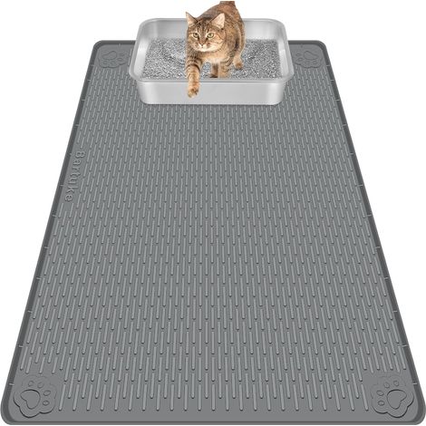 Tapis Litiere Chat, Tapis de Litière pour Chat en Silicone Extra Grande 40 "x 28" Doux pour Les Pattes du Chat, Facile à Nettoyer (Gris foncé) (1/5)