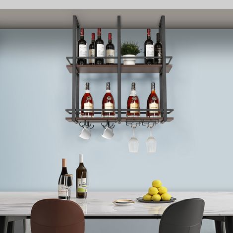 Weinregal Hubro 80x30x85 cm Schwarz/Walnussoptik [en.casa]