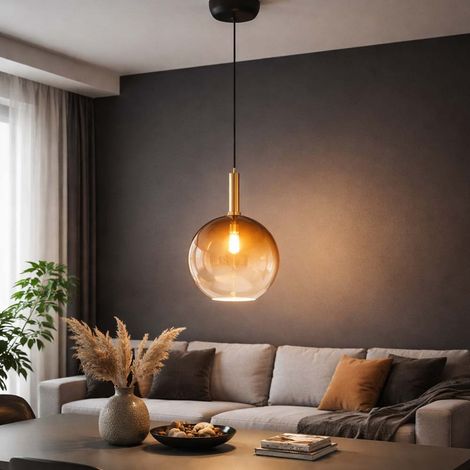 Hängelampe Hängeleuchte Pendellampe Esszimmerleuchte LED Glaskugel messing, Metall, LED 3,5W 350Lm warmweiß, DxH 18x120cm (1/5)