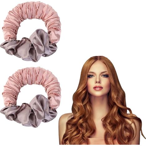 (2 Stück) Heatless Hair Curlers Réutilisable Boucles Sans Chaleur and Satin Chouchou Rouleau Cheveux Pour une Fille Courte, Moyenne et Longue – Rose (1/4)