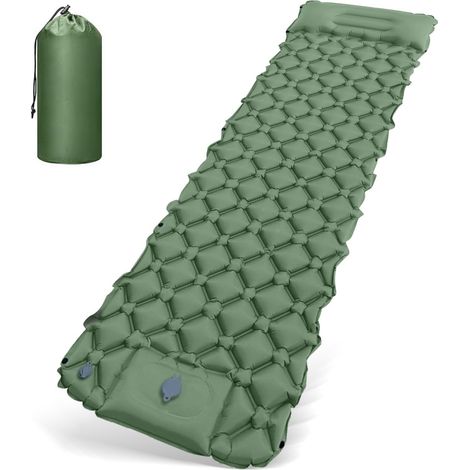 Aufblasbare Matratze, selbstaufblasende Campingmatratze, tragbare Campingmatratze, ultraleichte Luftmatratze mit Fußpumpe und Kissen, 190 cm x 60 cm x 5 cm, für Outdoor, Reisen (Grün) (1/5)