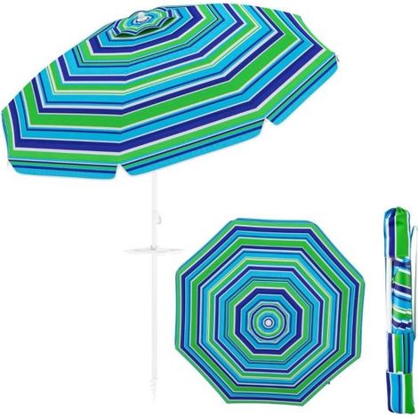Ombrellone da spiaggia inclinabile 220 x 220 cm Protezione solare UPF50 design portatile poliestere blu-verde 200012995