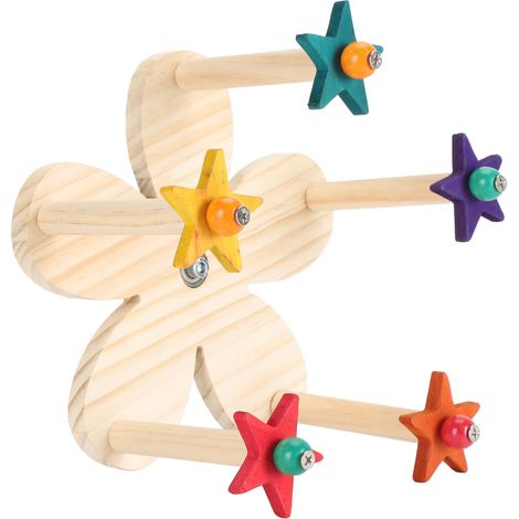Jouet grande roue en bois rotatif avec 5 perchoirs pour perruches, conures, tourtereaux, perruches, pinsons (1/5)