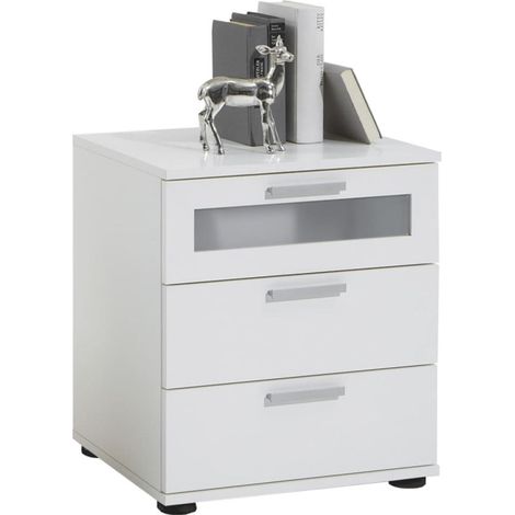 Table de Chevet 3 Tiroirs Design "Vyza" 53cm Blanc (1/3)