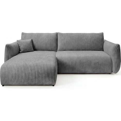 ELIO - Canapé d'angle convertible gros velours côtelé 4 places - Gris foncé