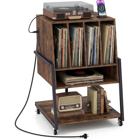 COSTWAY Mobile Porta Vinili Supporto Per Giradischi In Legno Scaffale Per Dischi Mobiletto Stereo Tavolino Laterale Contenitore Cd Espositore Lp Album Soggior (1/5)