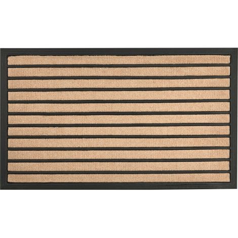 Paillasson d'Intérieur Moderne Motif Rayé 45 x 75 cm Caoutchouc Antidérapant Naturel et Noir Zagros