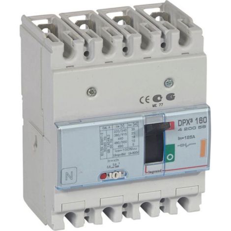Disjoncteur magnétothermique DPX³160 pouvoir de coupure 25kA 400V - 4P - 125A - LEGRAND