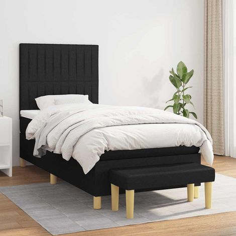 Sommier à lattes de lit avec matelas Noir 90x200 cm Tissu (1/5)