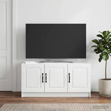 Meuble TV blanc brillant à 3 portes en bois d’ingénierie 99 x 34,5 x 47 cm - PANGIVO (1/5)
